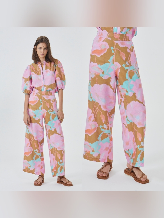 Lanhtropy Pants - Lanhtropy Ocean Linen Pants Aquarela